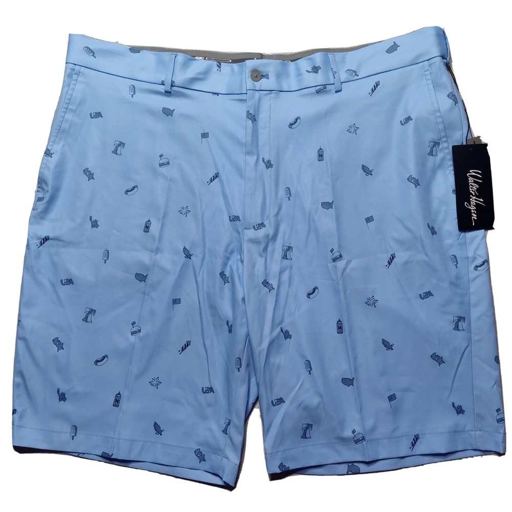 WALTER HAGEN Perfect 11 Men 42 Fireworks Americana AOP 10" Blue Golf Shorts NEW